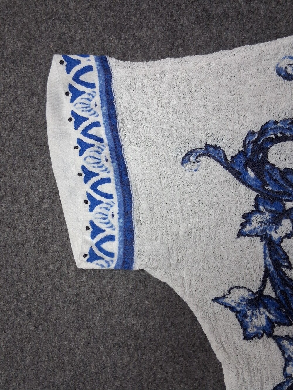 Chico's Womens Blue White Baroque Open Front 3/4 Sleeve Kimono Cardigan Top 2 L - Picture 5 of 10